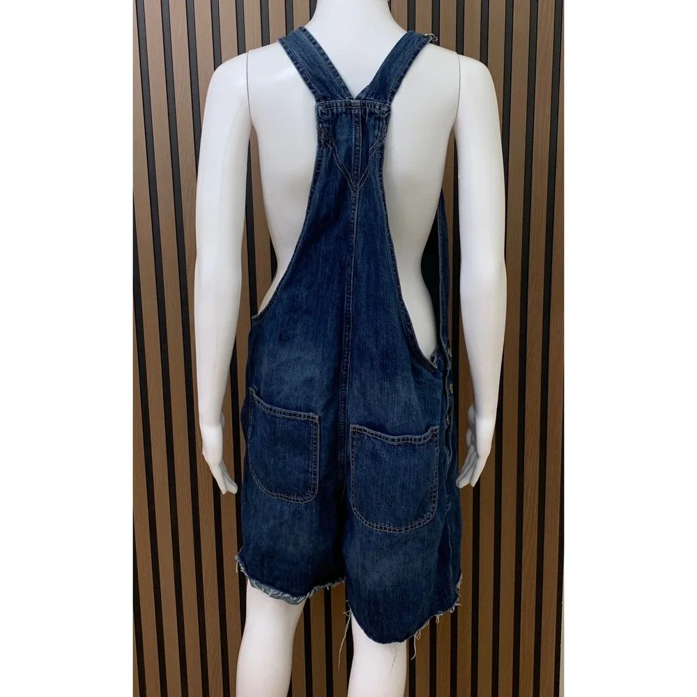 Gap Denim Women's Large Dark Wash Cotton Overall Shorts‎ Raw Hem 11/19 L